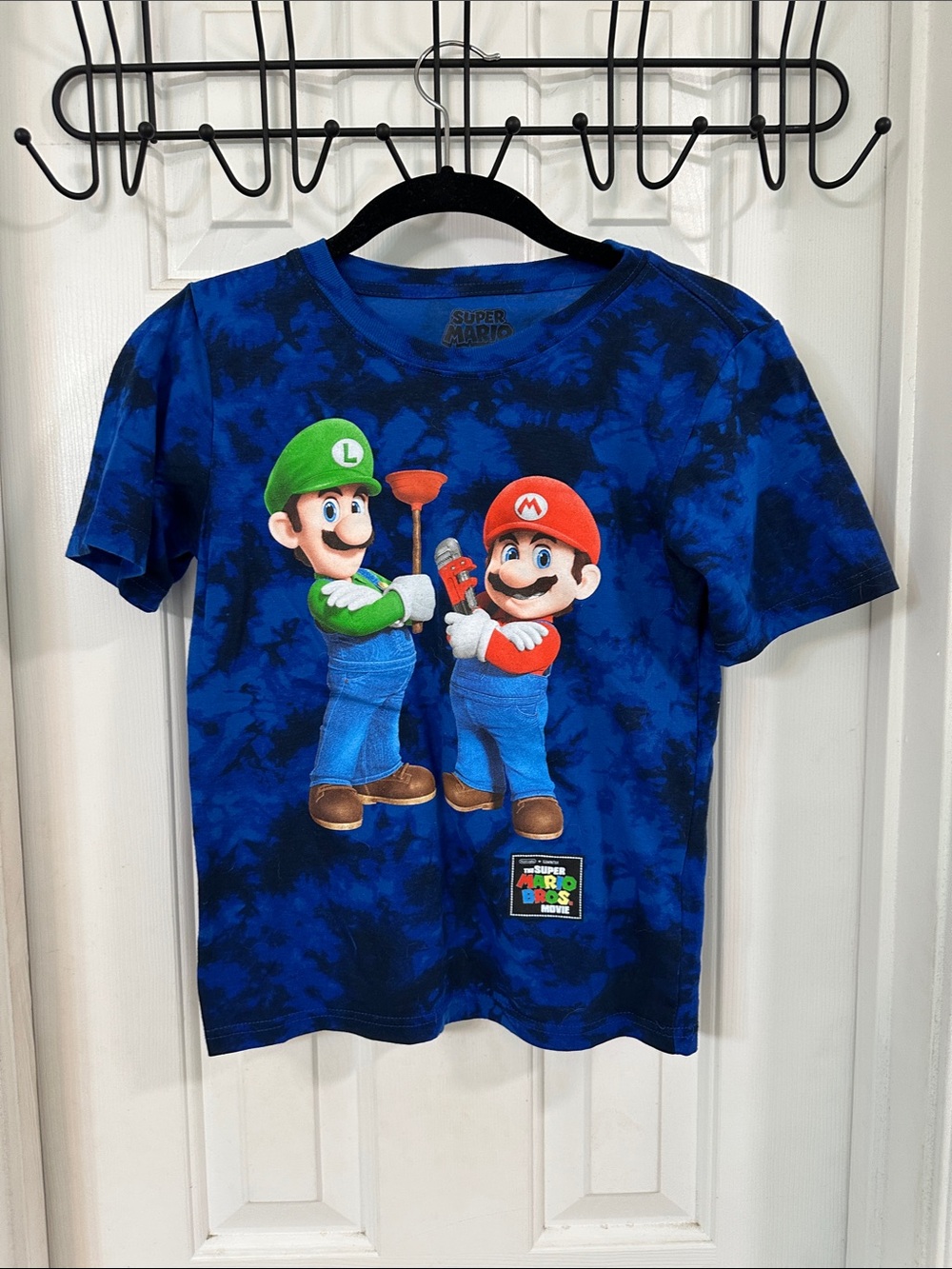 Nintendo Blue Tie-Dye Kids Tee with Mario & Luigi Graphic